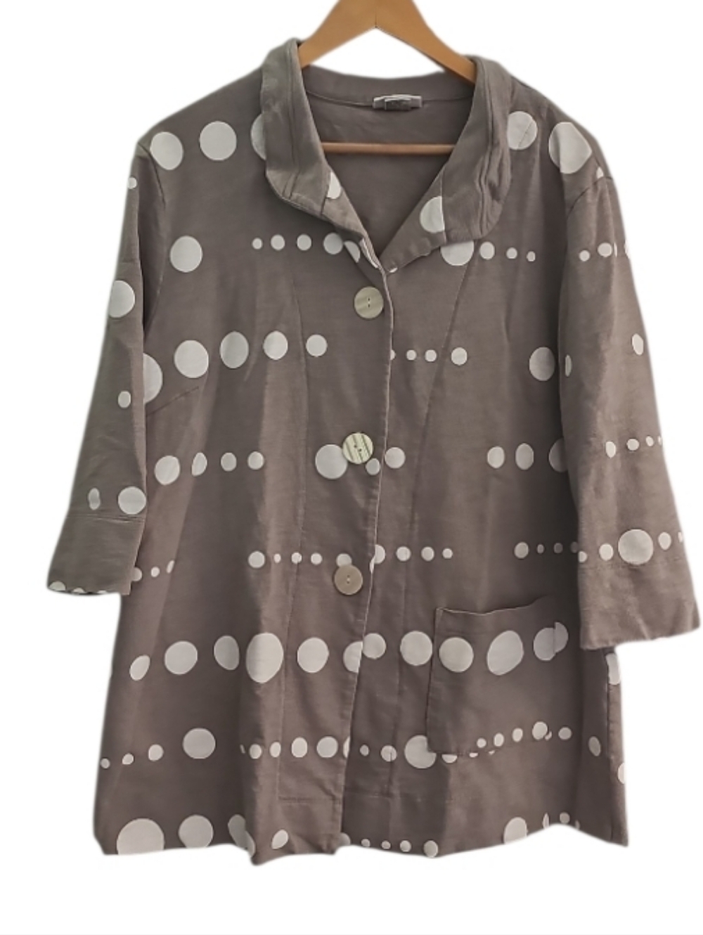 Wild Palms Cotton Shacket XXL Grey Polka Dot Lagenlook Lightweight Jacket